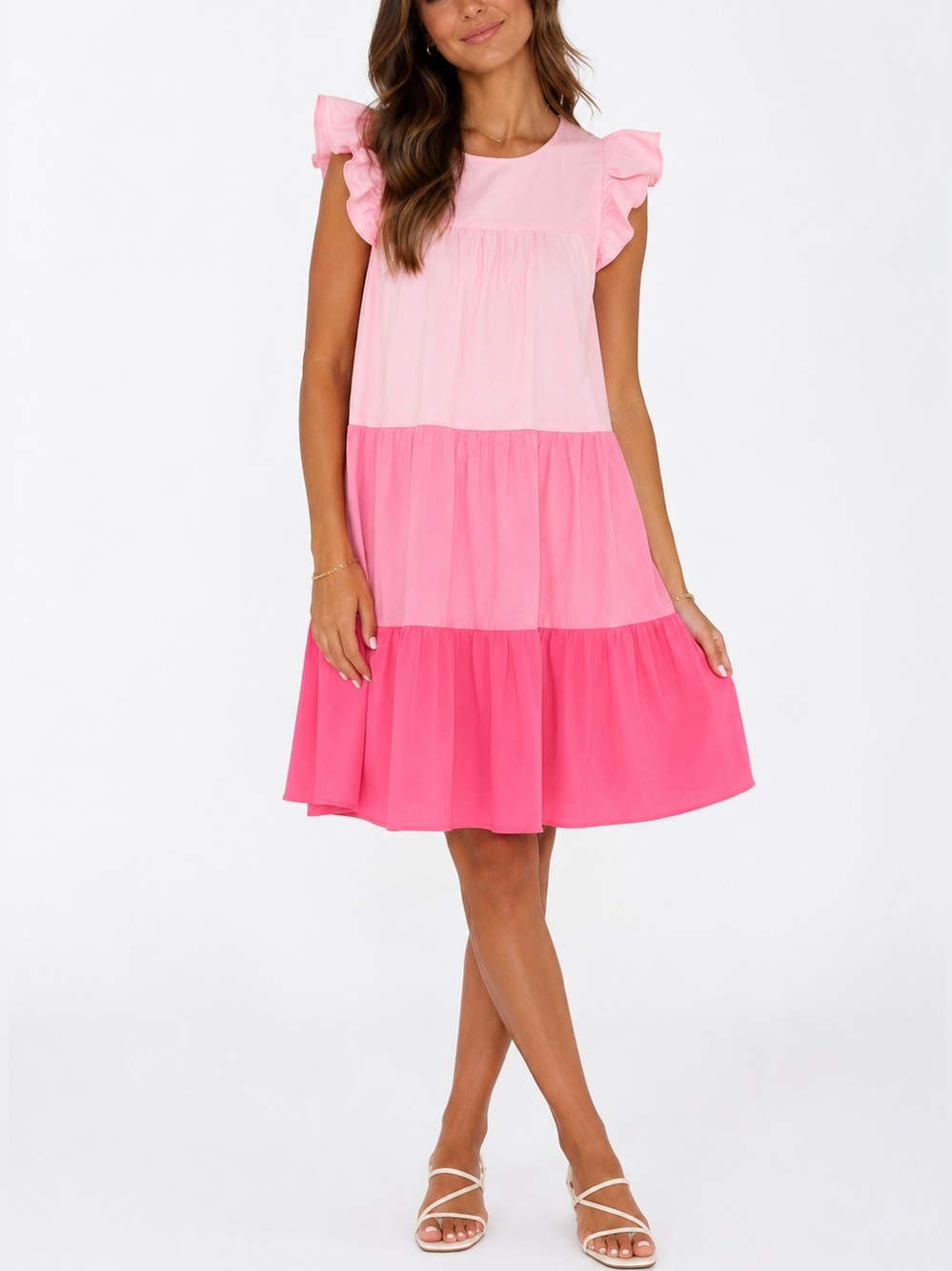 J.Crew Tiered Pink Ruffle Sleeve Dress - Size 0